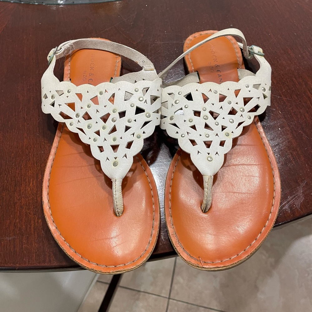 Rock & Candy women's white flat leather sandals